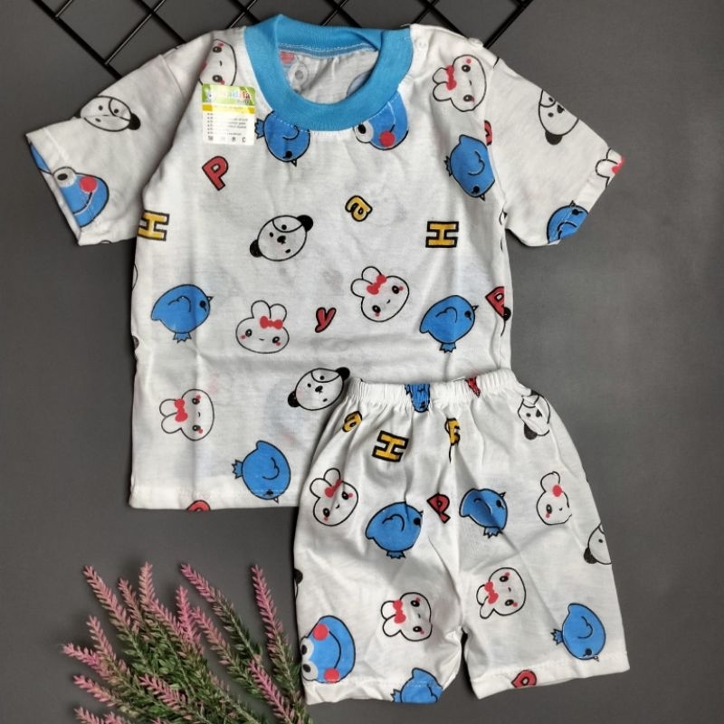 setelan piyama bayi 3-12 bulan motif abc cute