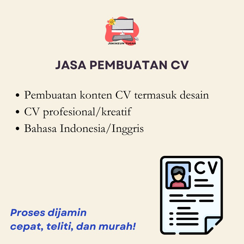 Jasa Pembuatan CV Profesional Kreatif ATS Friendly Curriculum Vitae Cover Letter CL Surat Lamar Kerj