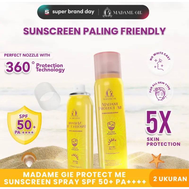 READY - MADAME GIE SUNSCREEN SPRAY PROTECT SPF 50+ PA+++ 100ml 50ml MADAME Gie Madame Protect Me Sunscreen SPF 30 PA +++ With Calendula - Madame Gie Protect Me Let's Glow Tinted Sunscreen SPF 50