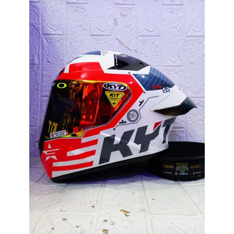KYT HELM TT COURSE FUSLAGE WHITE RED PAKET GANTENG