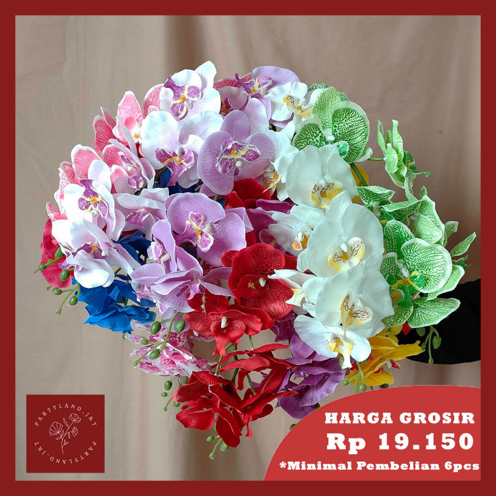 Artificial Flower Orchids 8 Head Bunga Anggrek Plastik Palsu Buatan Hias Dekorasi