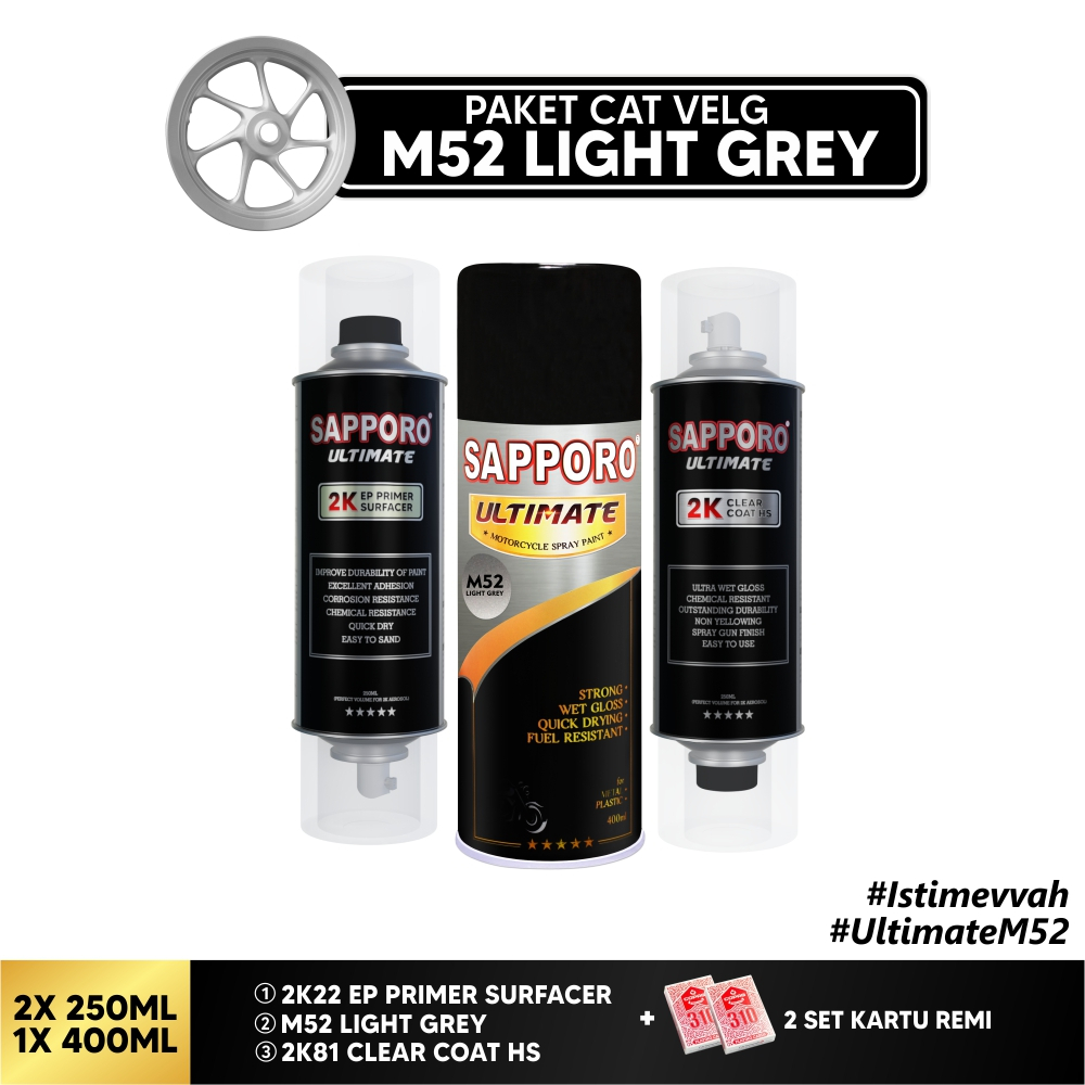 Paket Cat Velg M52 Light Grey + FREE Kartu Remi /Sapporo Ultimate /Cat Spray Semprot Aerosol Terbaik