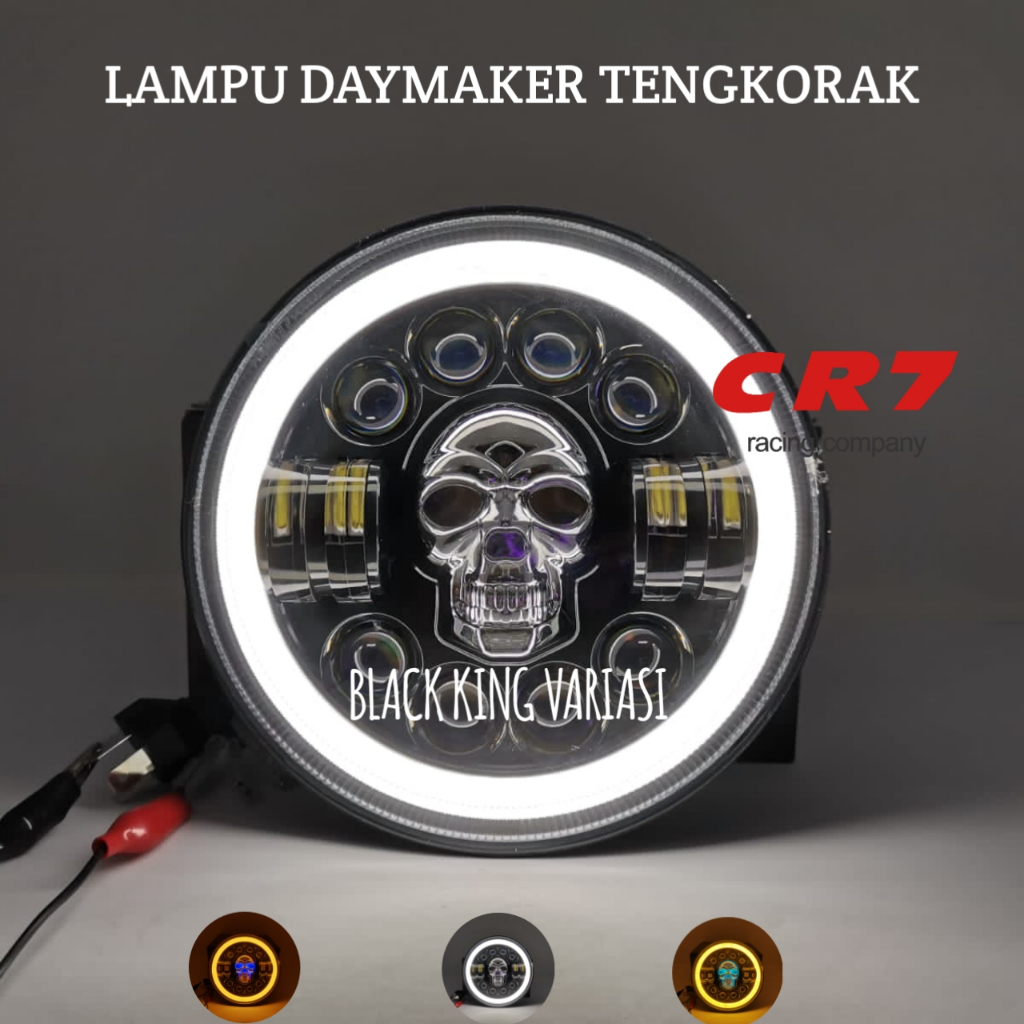 Headlamp Daymaker Tengkorak LED Lampu Tembak Daymaker Tengkorak 7 Inch 12 Led Lampu Model Tengkorak