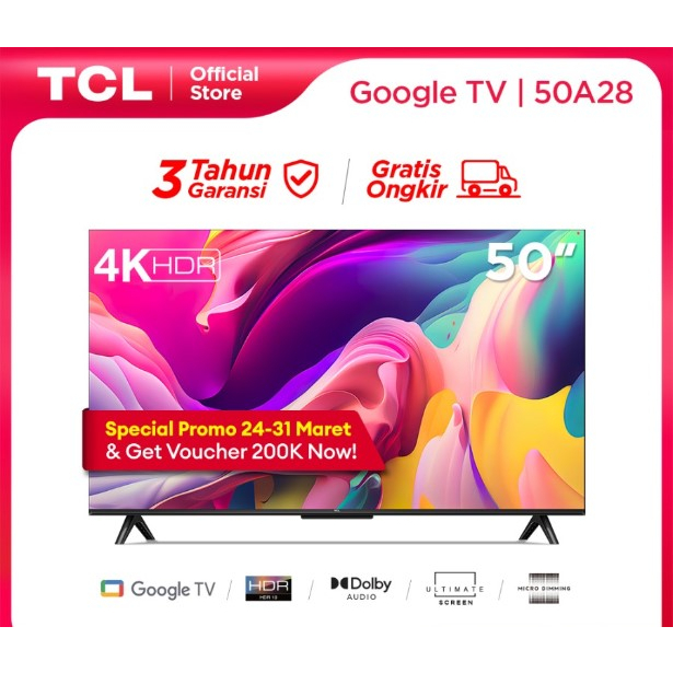 TCL LED Smart Google TV 50&quot; UHD 4K Ultra HD Bezelless 50A28 Dolby