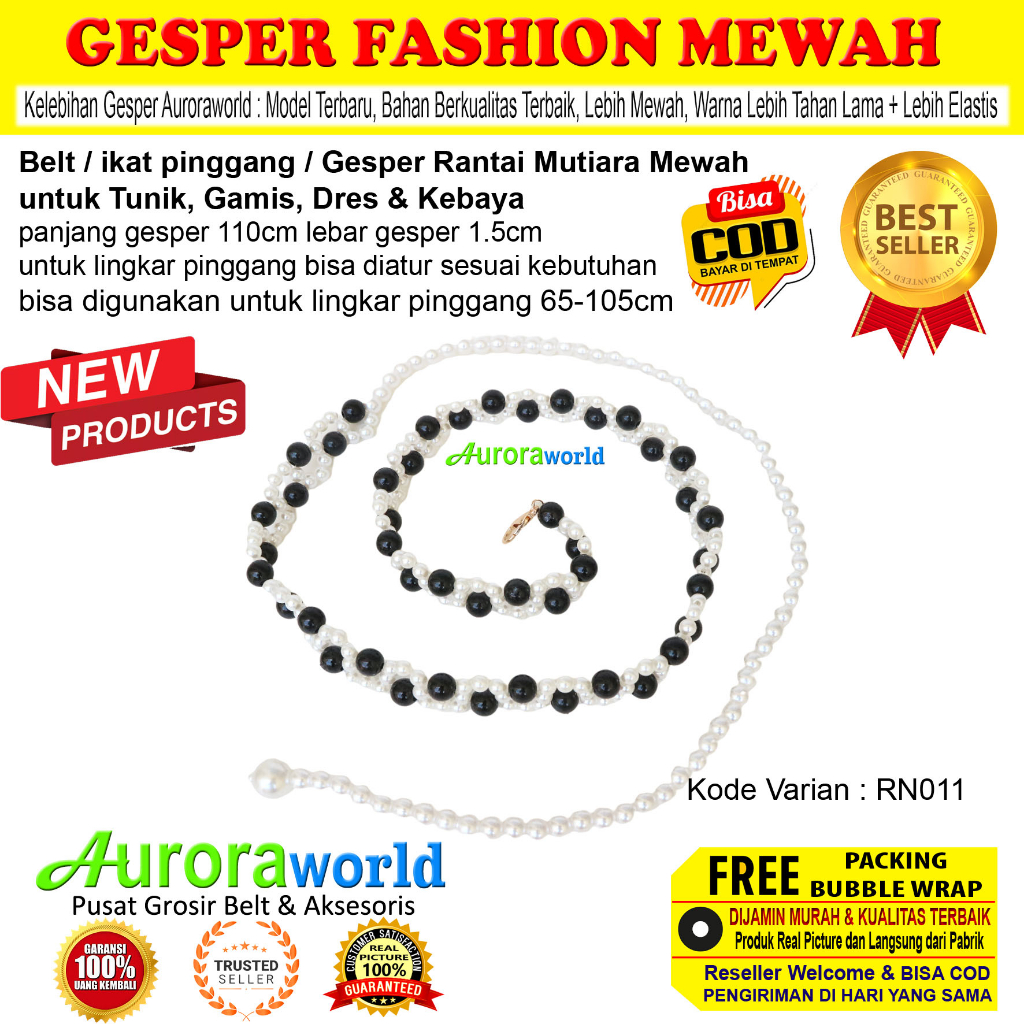 Auroraworld - PAKET BUNDLING PAKET USAHA HEMAT 3PCS GESPER IKAT PINGGANG BELT WANITA MUTIARA FASHION (DIKIRIM RANDOM)  FREE BROSS