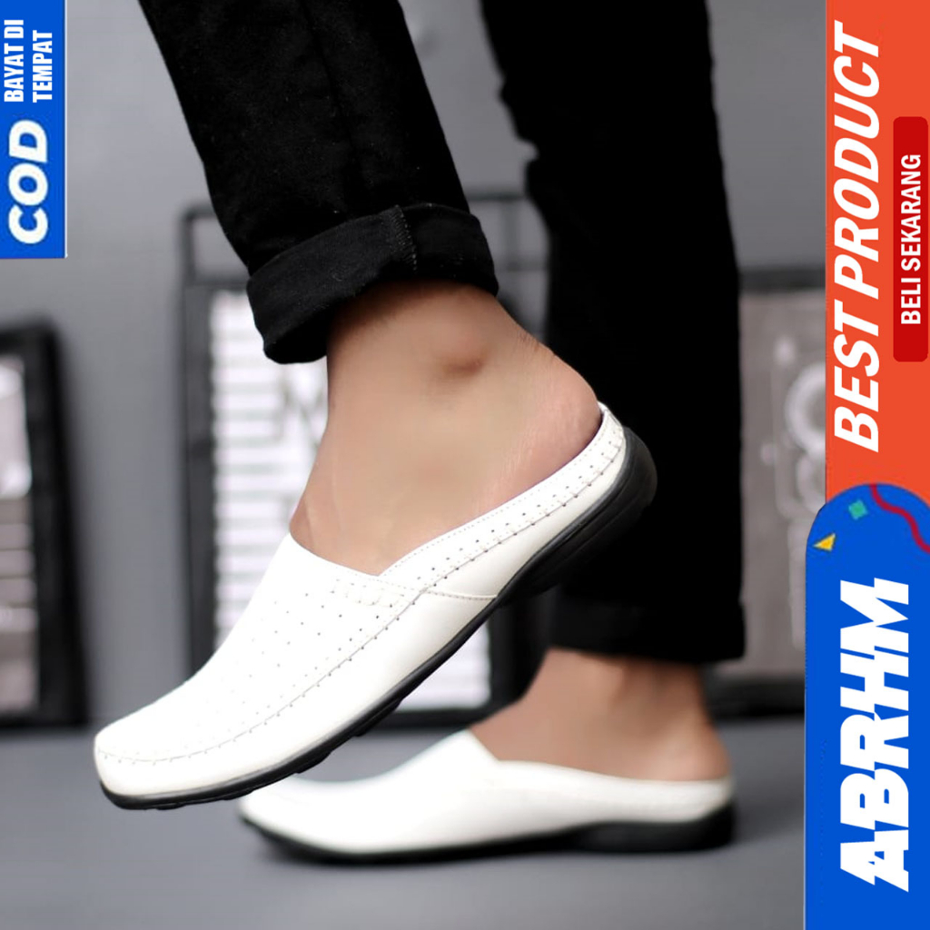 Sepatu Sandal Pria Slop Bustong Kulit Asli Selop Pria Abrhm Ervano