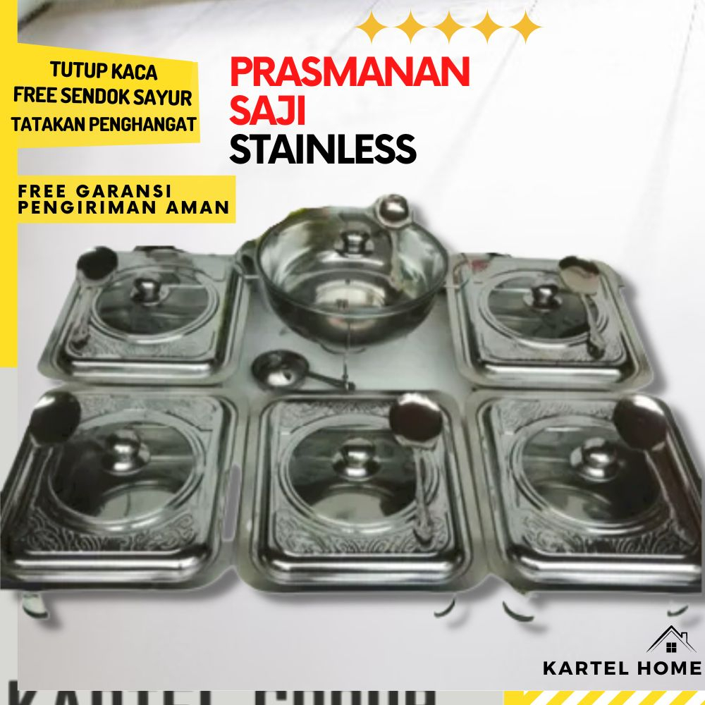 HOME Tempat Saji Makanan Prasmanan Set Stainless Tebal Dengan Tutup