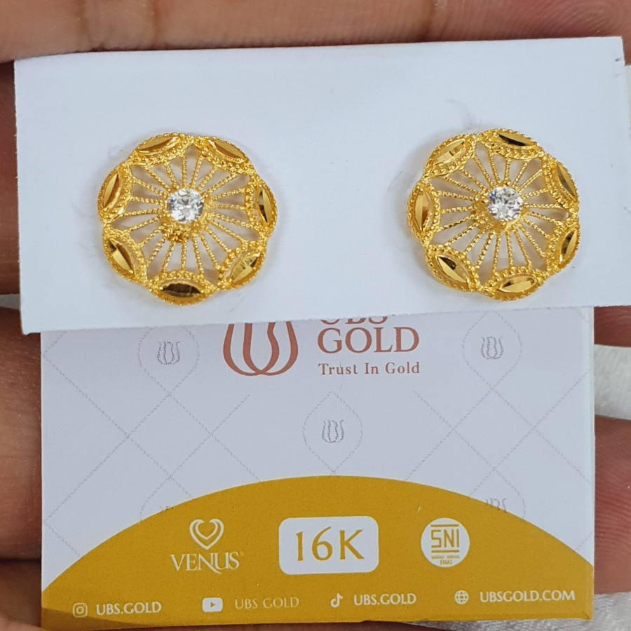 anting tusuk kendarian krawangan bunga emas 16k 70% 700 70 %