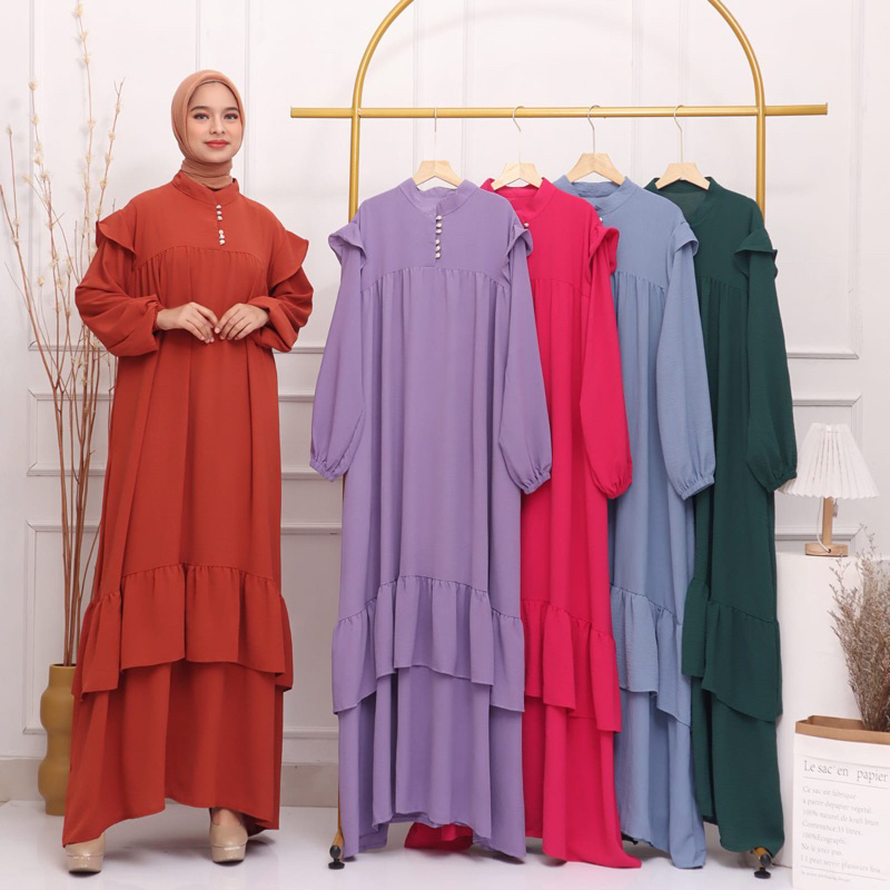 GAMIS CRINKLE POLOS ELENA MAXI LEBARAN SIMPLE MEWAH BAJU MUSLIM LEBARAN EID GAMIS KELUARGA