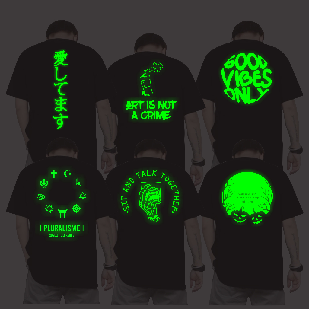 Baju kaos dewasa pria laki laki t-shirt distro lengan pendek terbaru trend 2022 Kaos Nyala Glow In T