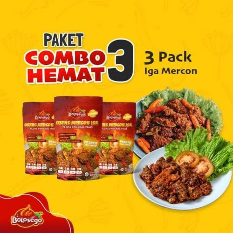 

Paket Combo Hemat 3 (3 pack Oseng Mercon Iga ) @200gram Bolo Sego