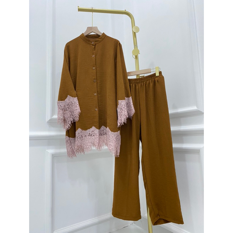 ONE SET CRINKLE AIRFLOW YASMIN JUMBO LEBARAN MEWAH BRUKAT RENDA COUPLE KELUARGA MURAH GROSIR