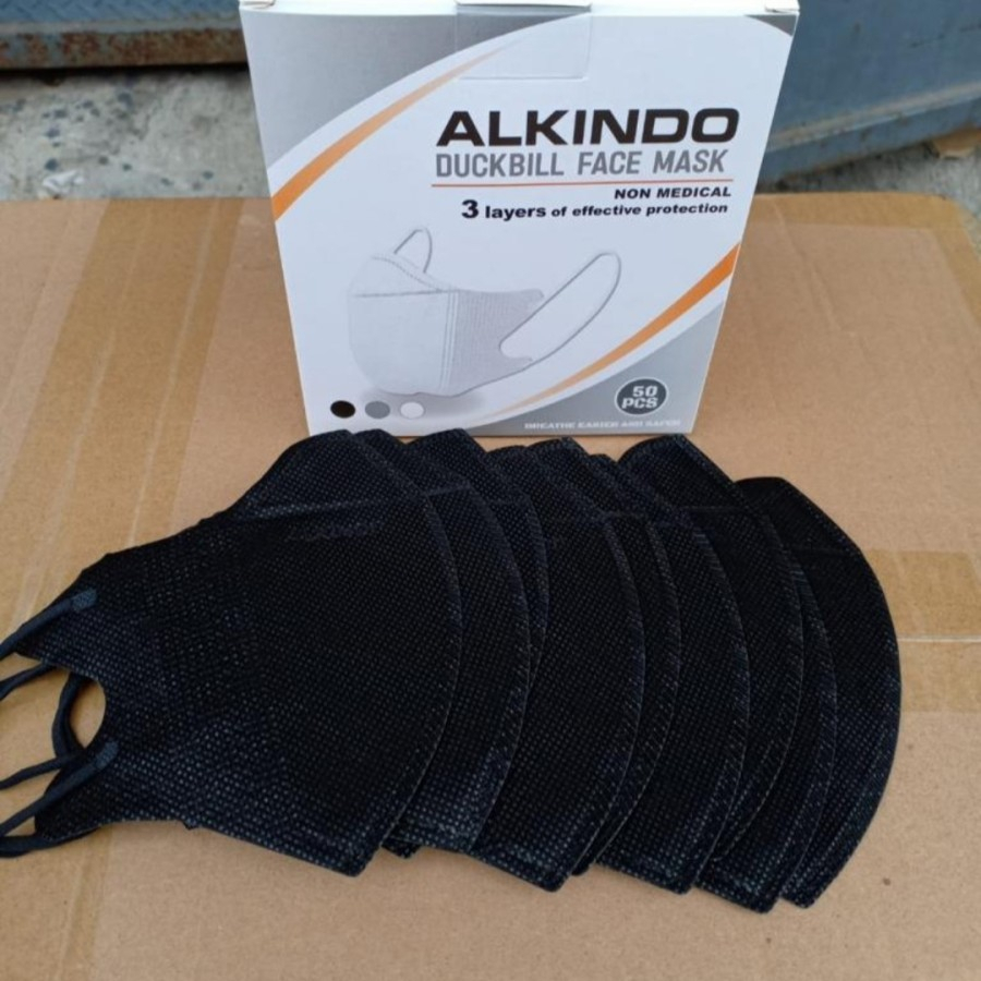 3PLY ALKINDO DB - MASKER DUCKBILL 3PLY ALKINDO/ 4PLY MOUSON EMBOS GARIS PREMIUM EMBOS HITAM PUTIH