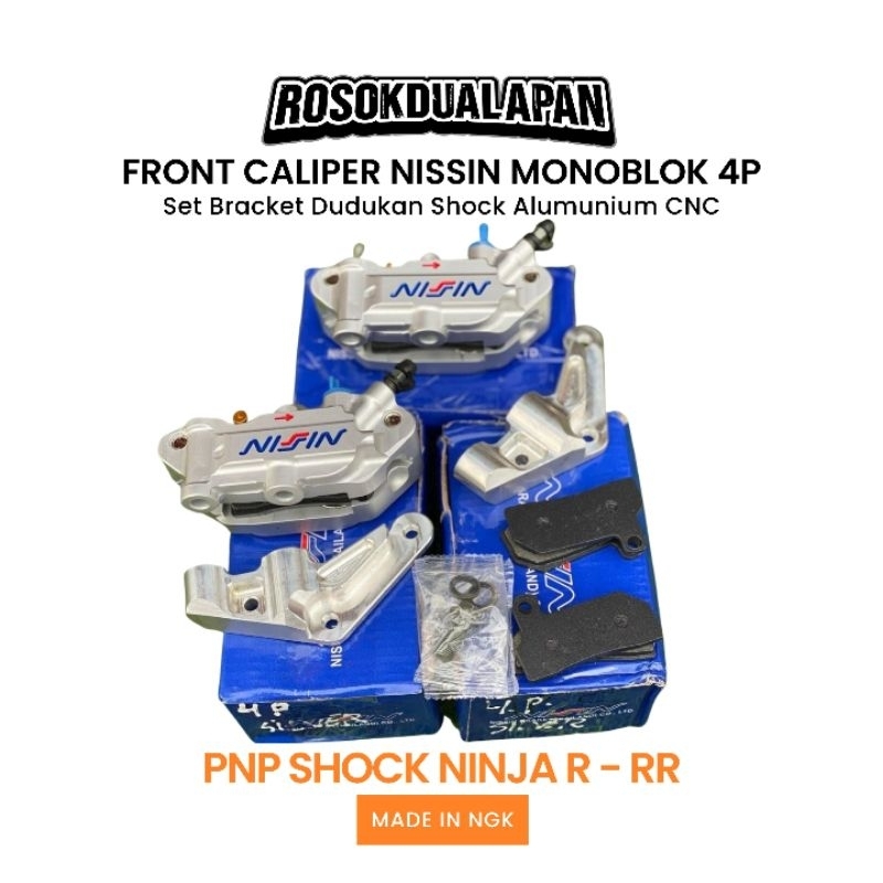 Front Caliper Kaliper Nissin Silver Monoblok 4 Piston Set Bracket Alumunium CNC Pnp Cb Gl Ninja Mp T