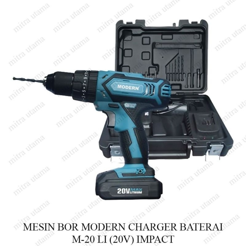 Mesin Bor Baterai Modern M-20Li Impact Drill 20Volt (Kayu - Tembok)