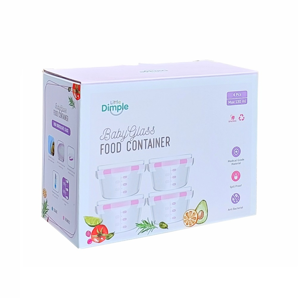 Little Dimple  130ml Glass Food Container Round Wadah Makanan Kaca Bayi di Kulkas