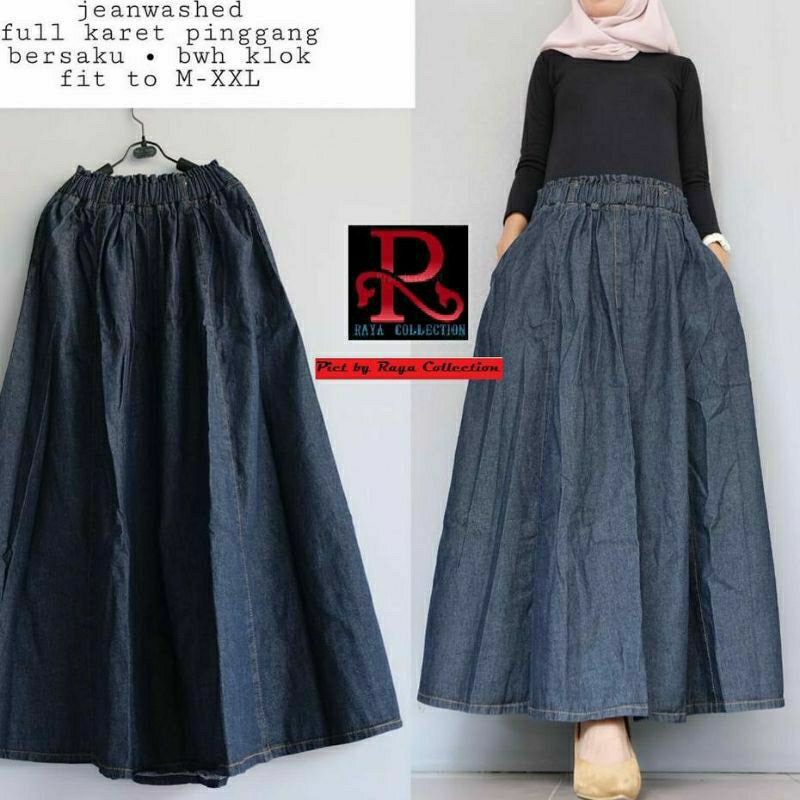 Rok Jeans Wanita Jumbo BELAH 8 // Rok Jeans Jumbo pecah 8