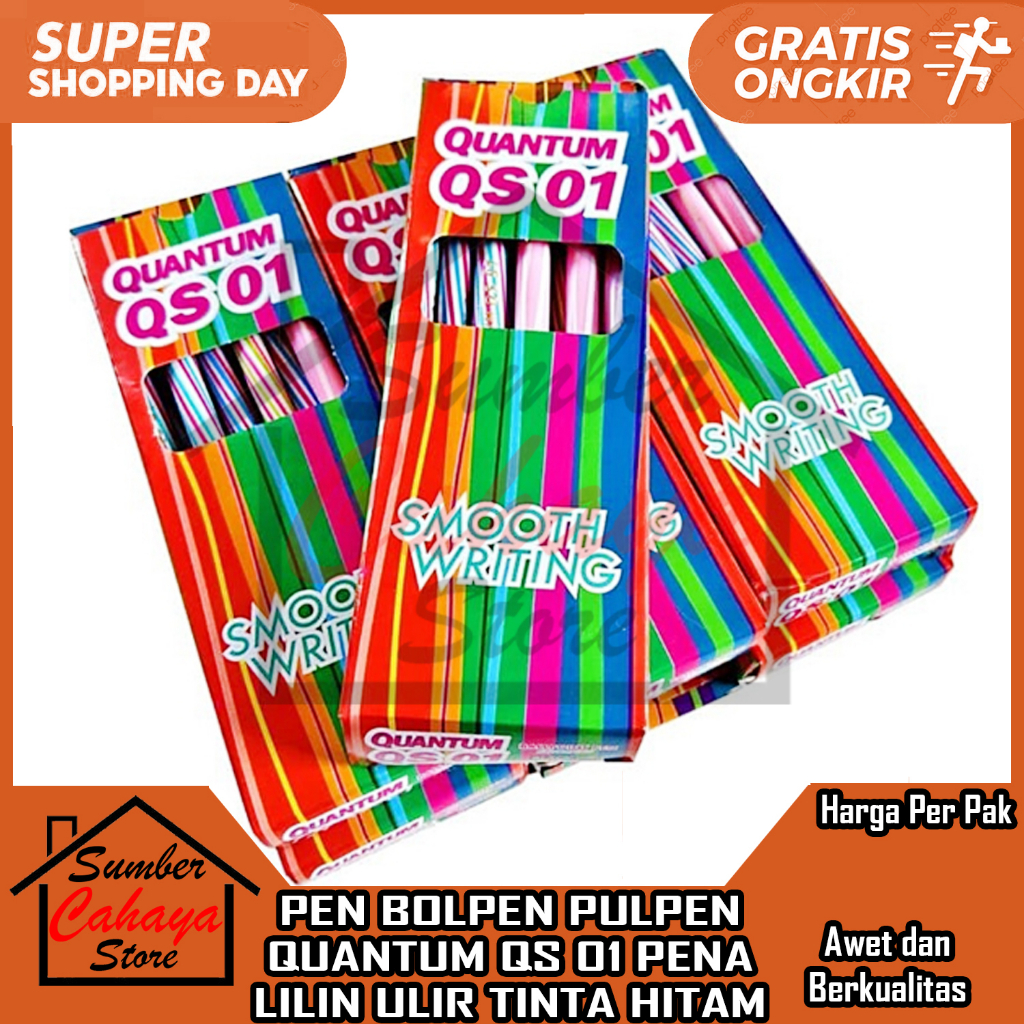 BOLPEN BALPEN QUANTUM STANDARD ISI 12 PCS PEN SPIRAL QS 01 PENA LILIN ULIR TINTA HITAM PULPEN STANDA