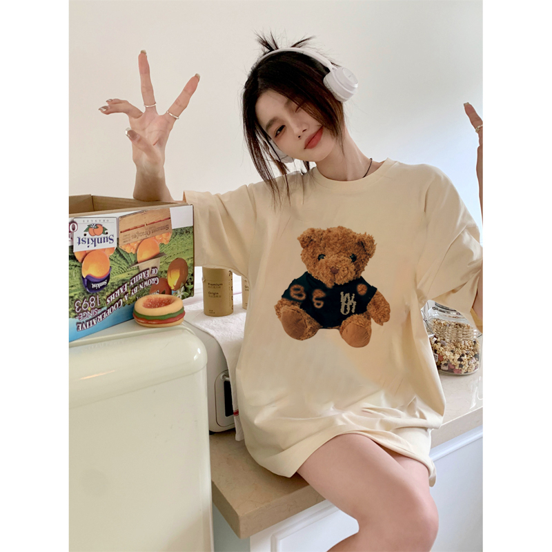 EUNII T-shirt Lengan Pendek Cute Teddy Bear Korean Style/Kaos Atasan Wanita/Baju Kaus Oversize Wanita/Kaos Wanita