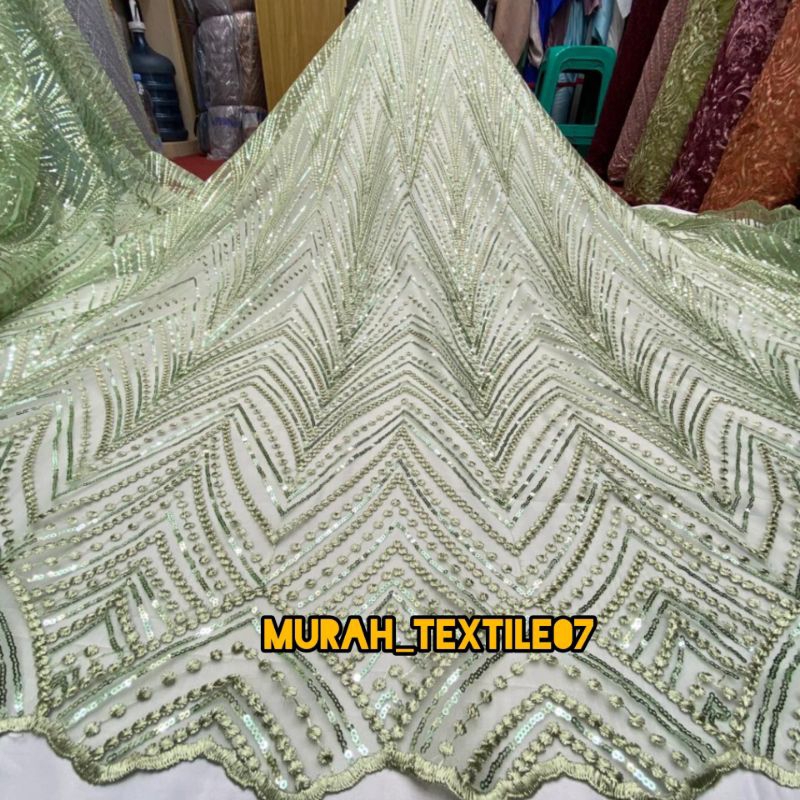 Kain Tile Payet Mutiara/ Bahan kebaya brokat Swarovski payet