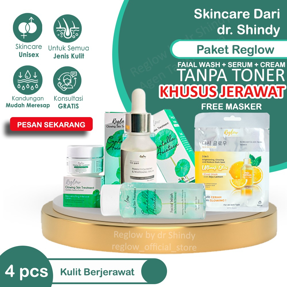 PAKET REGLOW UNTUK KULIT BERJERAWAT acne Reglow Facial Wash Serum cream free masker