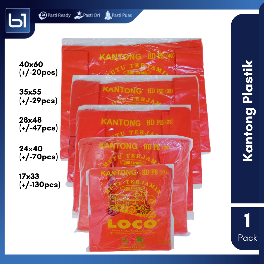 Kantong Plastik Loco HD 500gr, Kantong Kresek Merah Tebal 28x48, Kantong Plastik 35x55, Kantong Loco