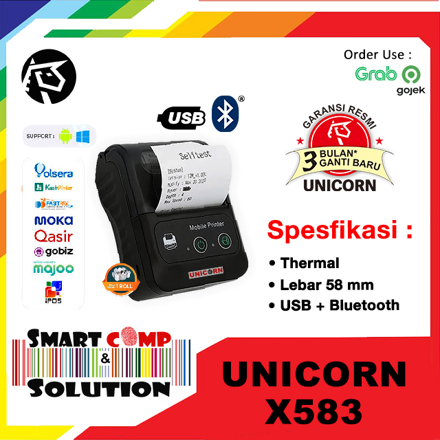 PRINTER THERMAL BLUETOOTH UNICORN X583 RPP02 MOKA GOBIZ PAWOON QASIR 58MM