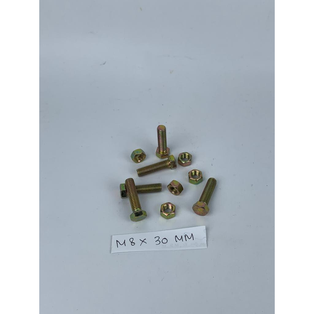BAUT M8X30 MM ISI 10 PCS WARNA KUNING HEXAGON HEX BMK MUR BAHAN BESI TEBAL HARGA MURAH BERKUALITAS PROMO DISKON TERLARIS