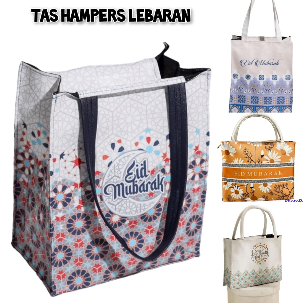 Tas Hampers Lebaran Dengan Resleting Bahan Kulit Printing Tas Hantaran Idul Fitri Goody Bag SpunBund
