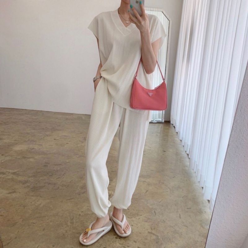 QUEEN SAKURA - Q6977SET - SET JOGGER & LOOSE TOP KNIT PREMIUM IMPORT - SETELAN CELANA JOGGER RAJUT C