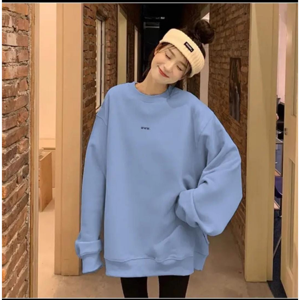 SWEATER WANITA OVERSIZE WWW MOTIF BORDIR /// CREWNECK WANITA SIZE XL PREMIUM FLEECE TEBAL KEKINIAN TERBARU
