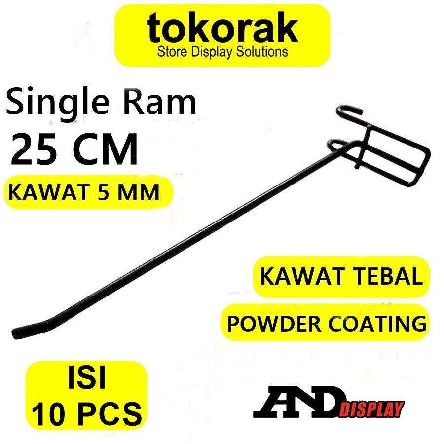 SINGLE RAM 25CM /10 PCS HITAM TEBAL GANTUNGAN CANTOLAN AKSESORIS DISPLAY