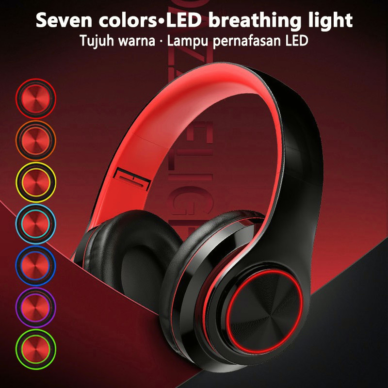 (COD)Ready Stock B39 Wireless Headset Bluetooth 5.0 Colorful LED Bass Stereo Wireless Headphones Ove-Ear Headphones gaming headset