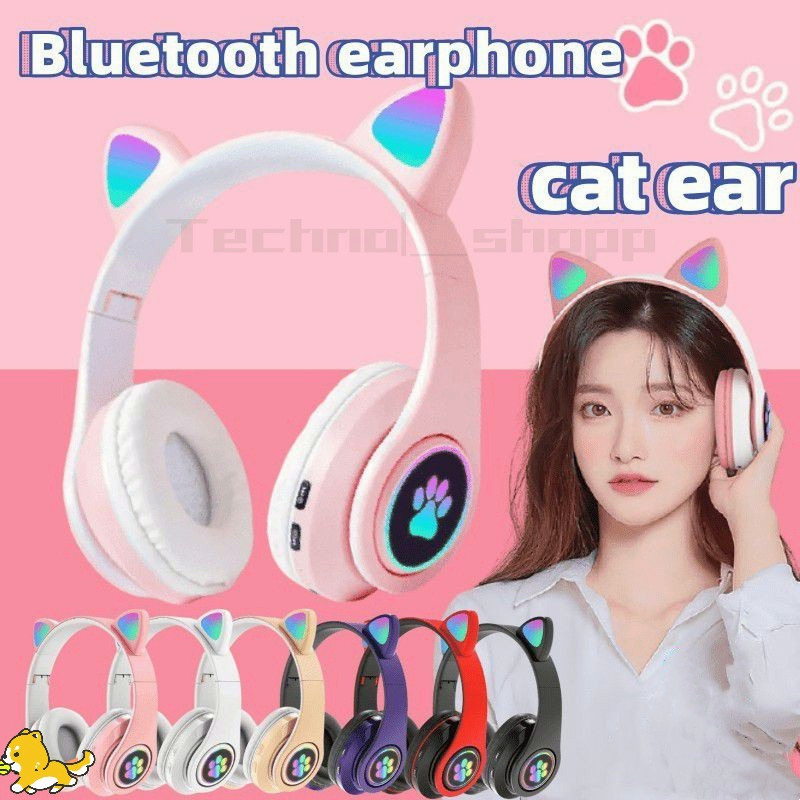 (COD)B39M LED Bluetooth Cat Headphone Bluetooth 5.0 Headset Noise Cancelling Wireless Headphones With Mic HiFi Stereo Earphones For Kid Gift PC Laptop Computer Gaming Accessories