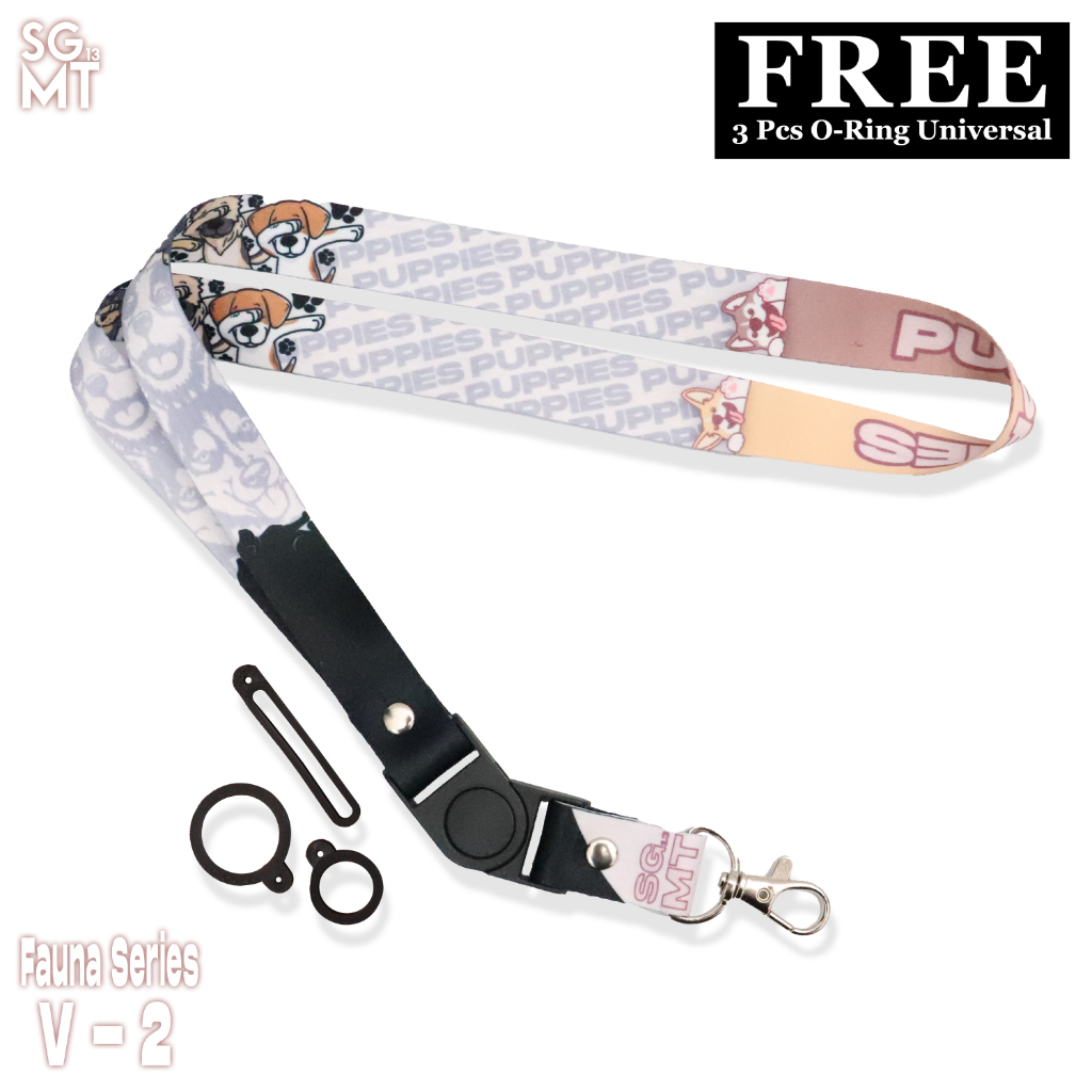 Lanyard ID Card Holder Name Tag HP Lanyard Full Printing FREE 3 Pcs Oring Puppies Pastel Fauna Series