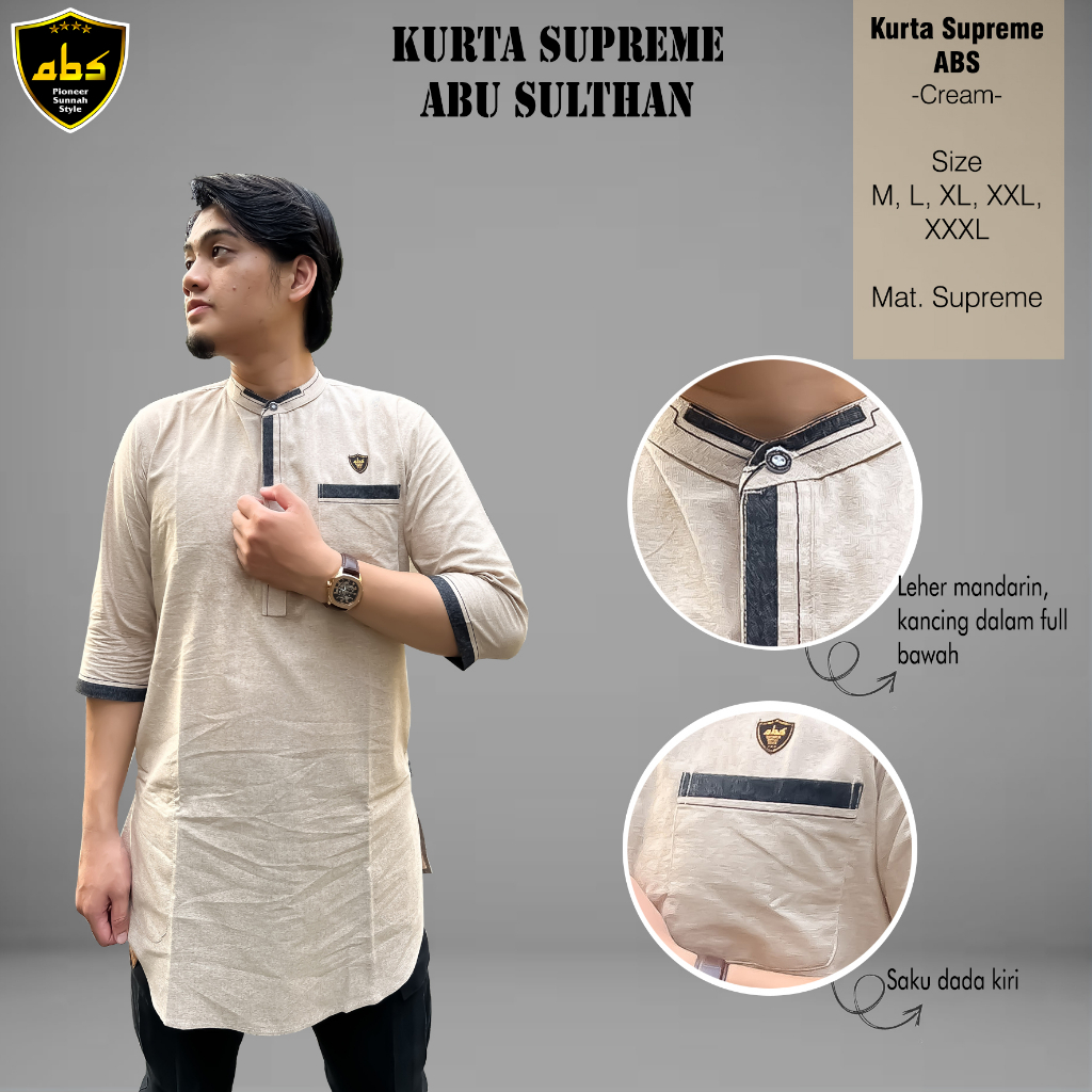 Abu Sulthan Koko Kurta pakistan | Koko Kurta Premium Tangan 3/4 | material Cotton Supreme Premium| Kemeja Koko Pria Dewasa Tangan 3/4