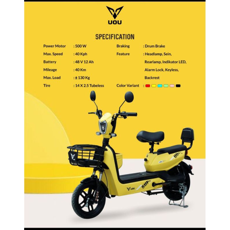 SEPEDA LISTRIK UOU TYPE US2-GARANSI RESMI