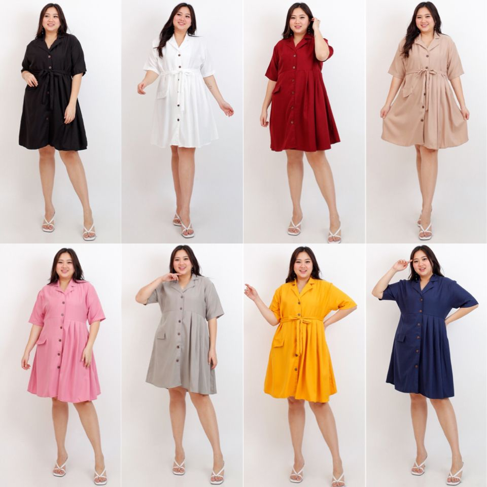 DRESS WANITA JUMBO BIG SIZE KERAH LD 120cm XXL XXXL 043 OVERSIZE BAJU KERJA KANTOR PESTA KASUAL BAJU