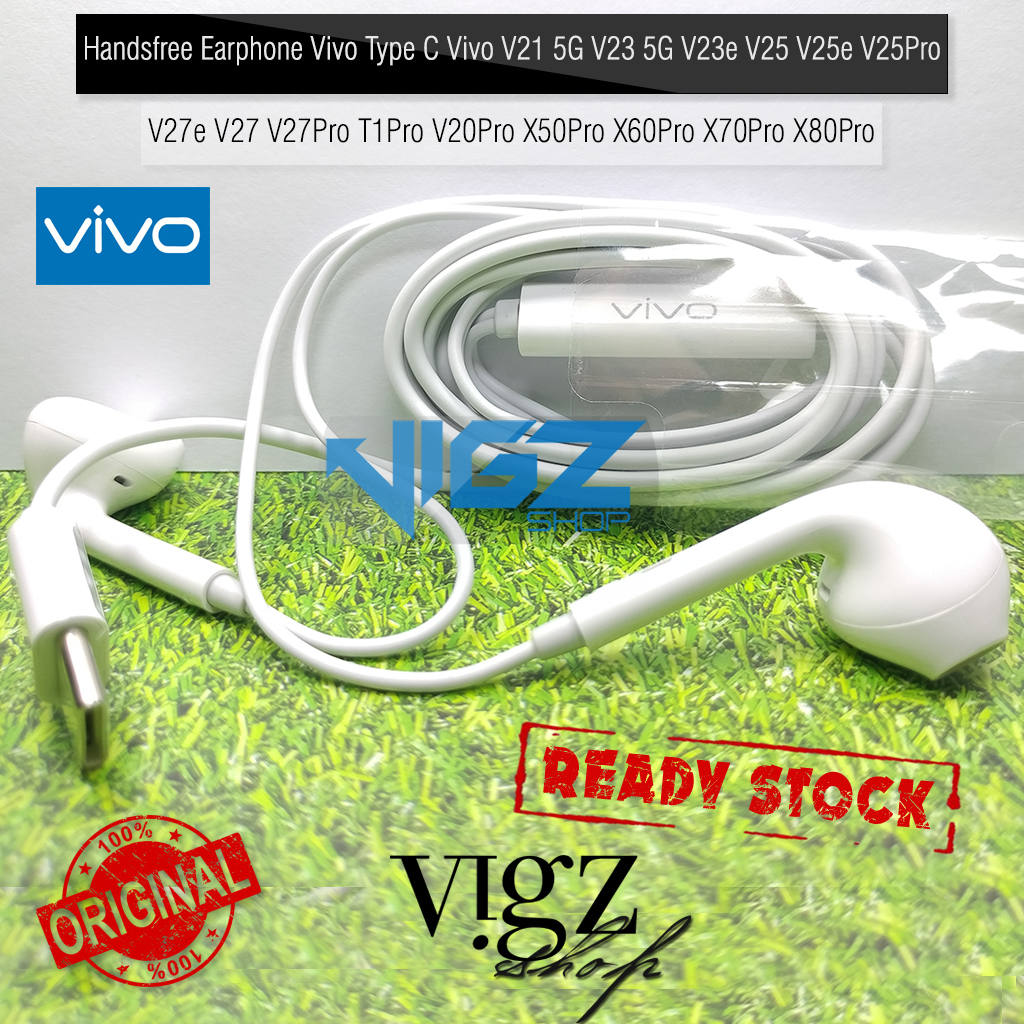 Handsfree Earphone Vivo Type C Vivo V21 5G V23 5G V23e V25 V25e V25 Pro Y100 5G V27e V27 V27 Pro V29 V29e V30 V30 Pro T1 Pro V20 Pro X50 Pro X60 Pro X70 Pro X80 Pro X90 X90 Pro Original 100%