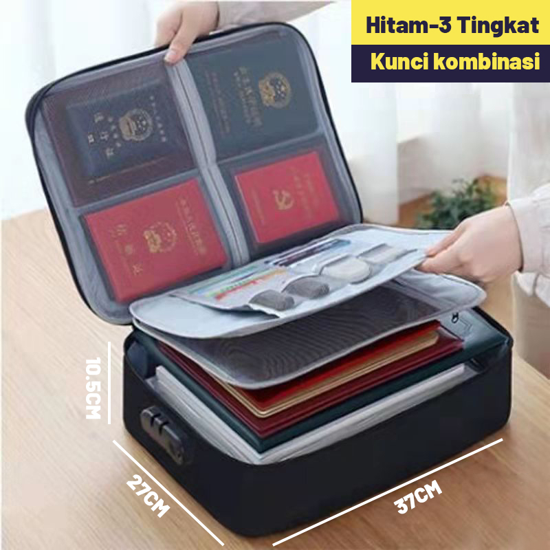 2PCS Tas Dokumen Anti Air Password Travel Bag 3 Layer Penyimpanan Dokumen File Penting Surat Akta Ijazah Sertipikat Legalistas F4 Besar Document