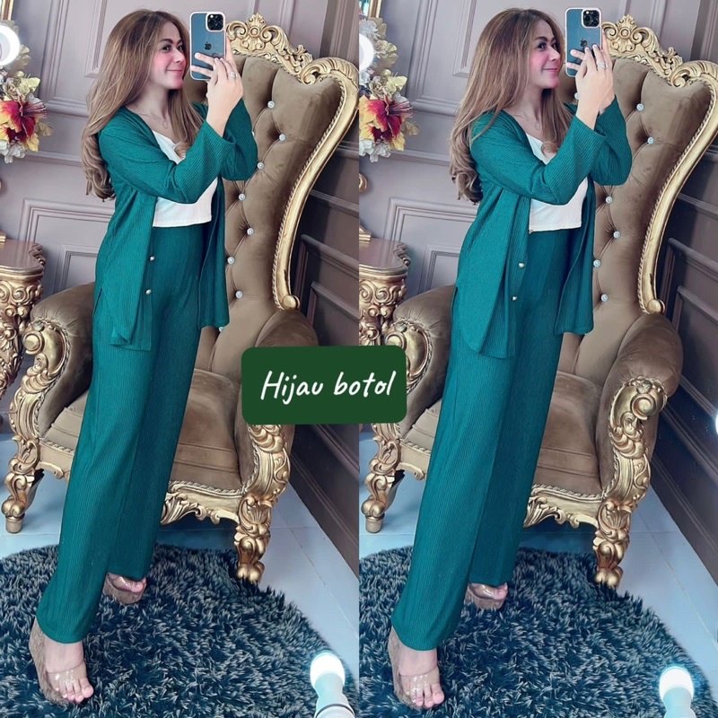 RGB Setelan Wanita Tangan Panjang One Set Kancing Plain Edition