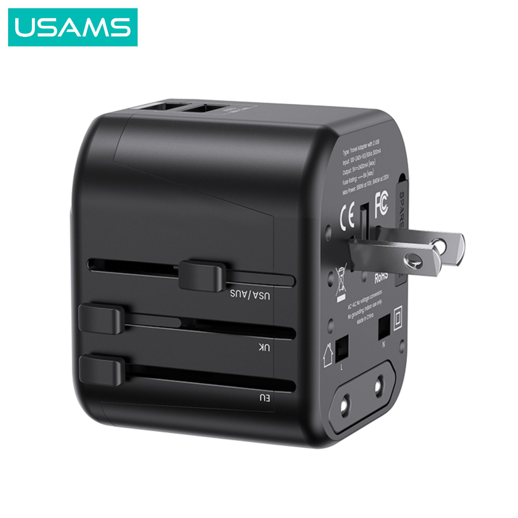 USAMS T55 Universal Adaptor Travel Charger Dual USB 12W (US/AU/EU/UK)