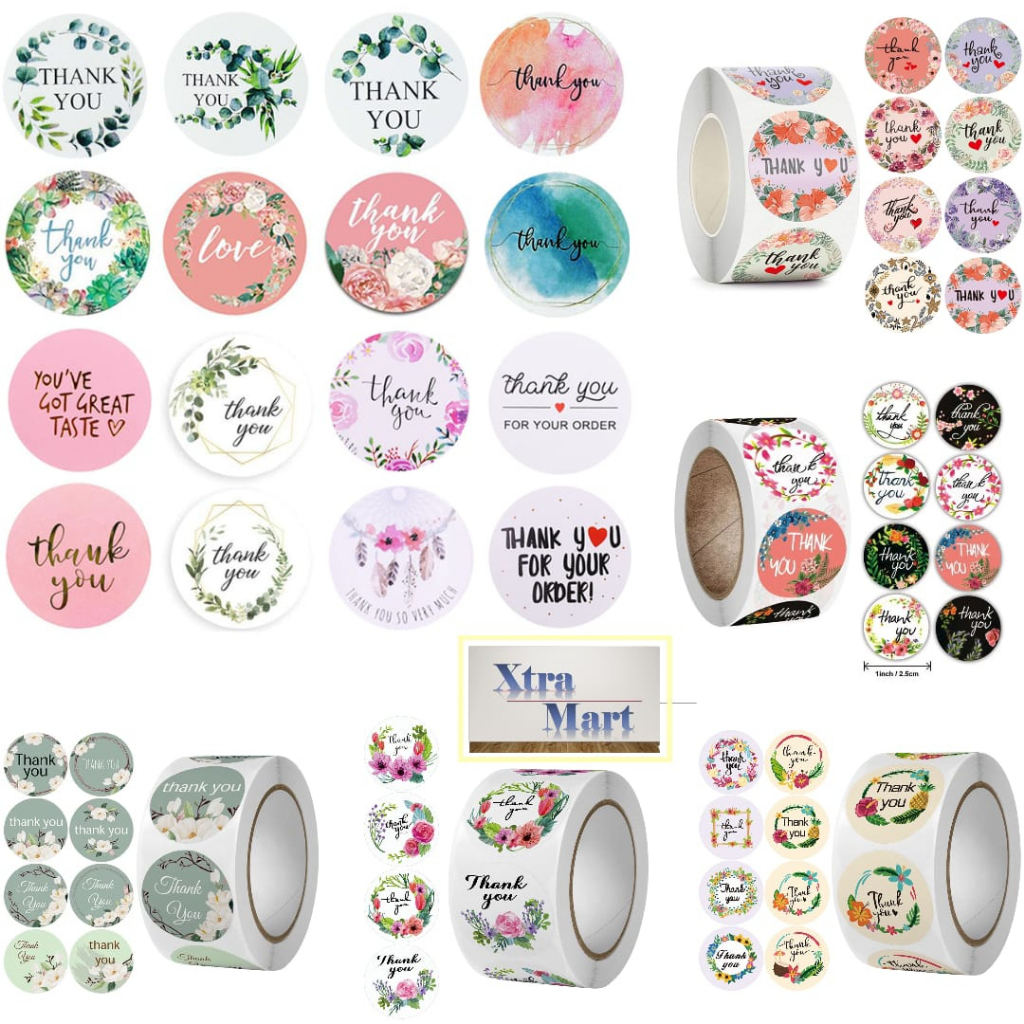 

XM - Sticker Thankyou 1Roll (500Pcs) Motif Daisy & Flower Thanks 2,5 CM Label Segel Serbaguna