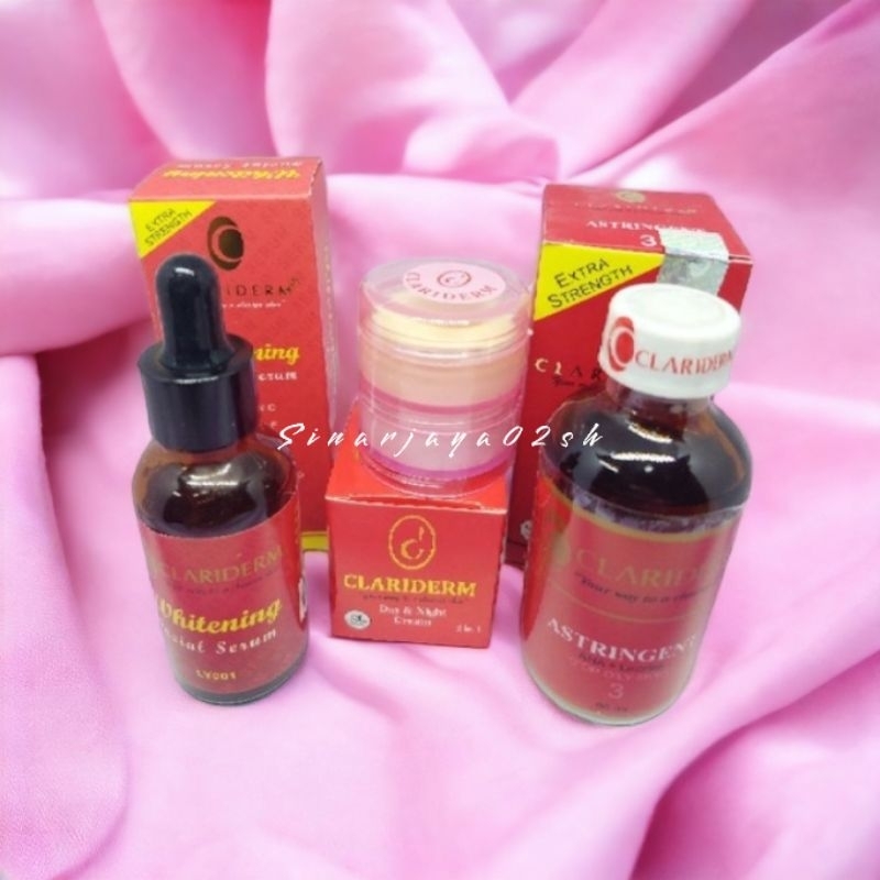 PAKET CREAM CLARIDERM SUSUN 4 IN 1 WHITENING CREM ( Crem S/M + serum + Alkohol ) ORIGINAL