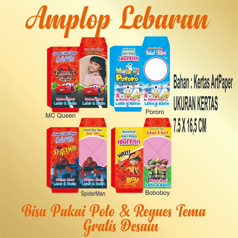 

AMPLOP LEBARAN CUSTOM FOTO DAN NAMA - AMPAU LEBARAN - AMPLOP THR KARAKTER