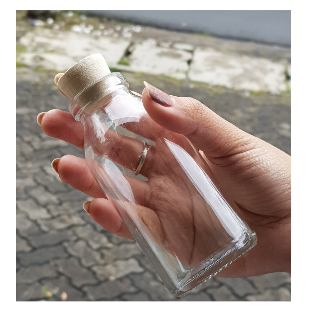 / 8 (delapan) pcs 50/120/ 145ml  Botol Kaca Tutup Kayu  / Botol Kaca Souvenir  BOTOL KACA TUTUP KAYU