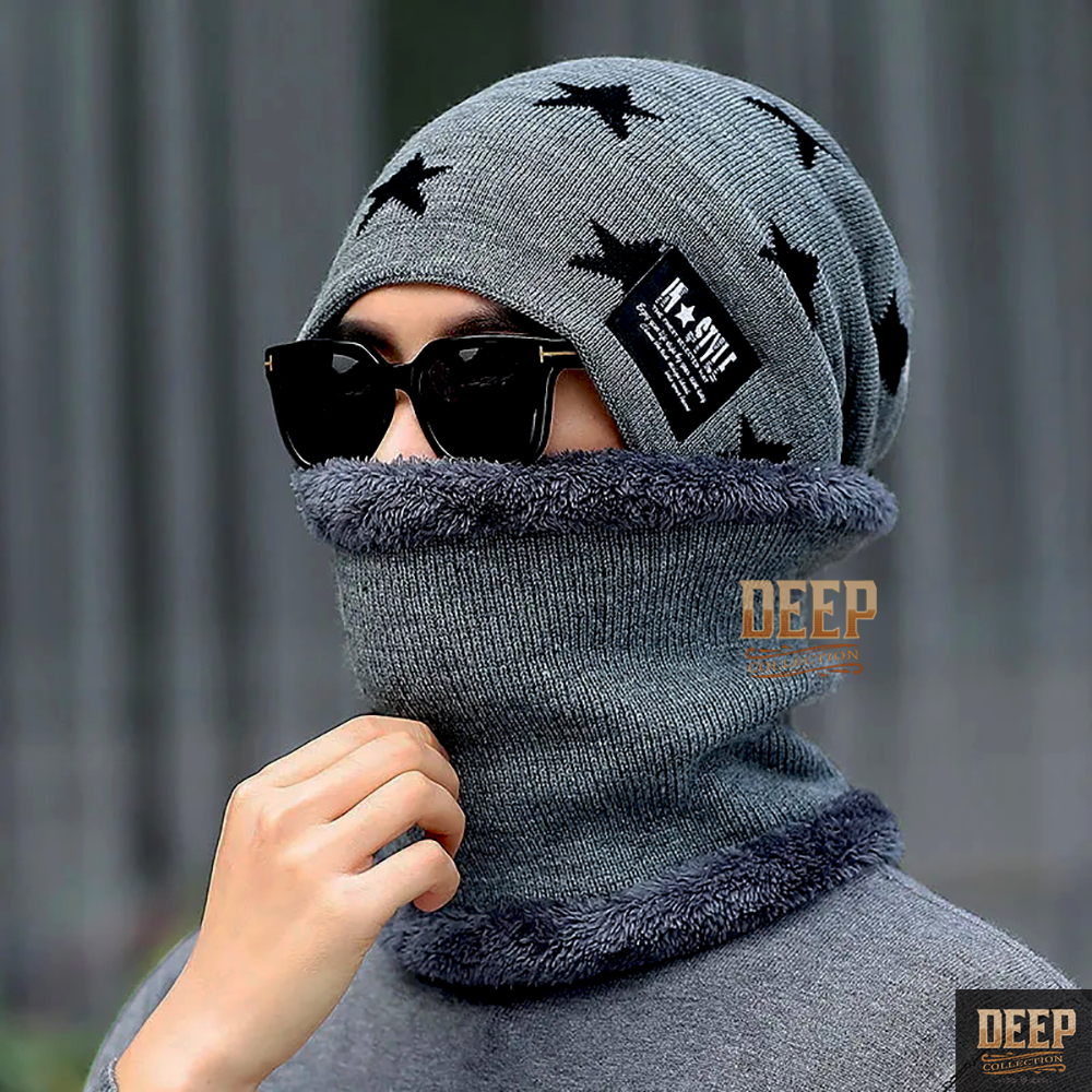 Topi Kupluk Pria / Wanita Dewasa Set Kupluk + Syal Mask | Beanie Hat Winter Import | Topi Musim Ding