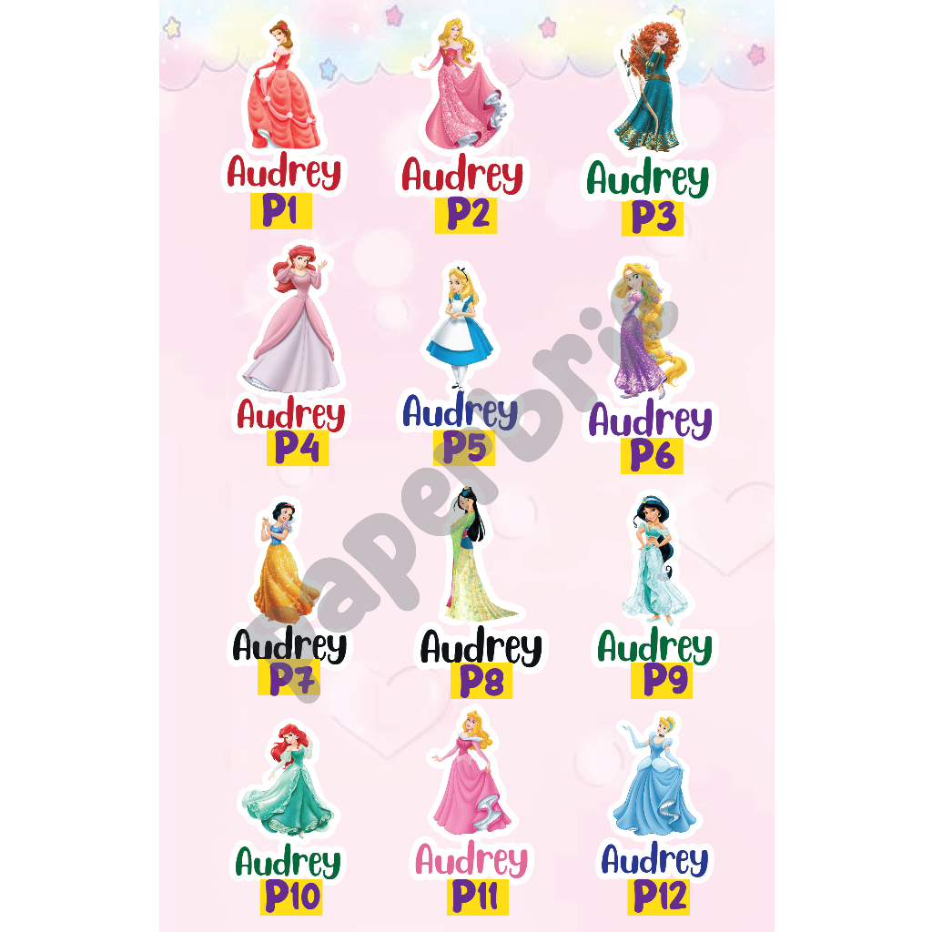 LABEL stiker nama anak Princess 4CM  (ISI 18PCS) label buku nama anak label anak lucu waterproof anti air