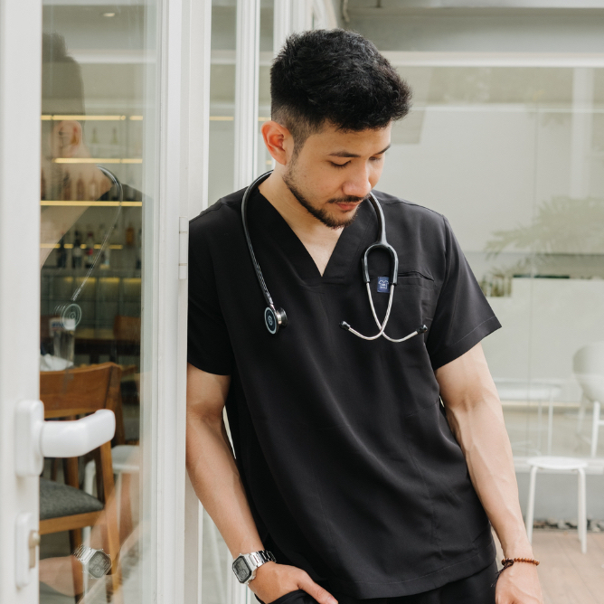 V NECK - FIRST LINE Scrubs SS Lengan Pendek Baju Jaga Theatre Blues