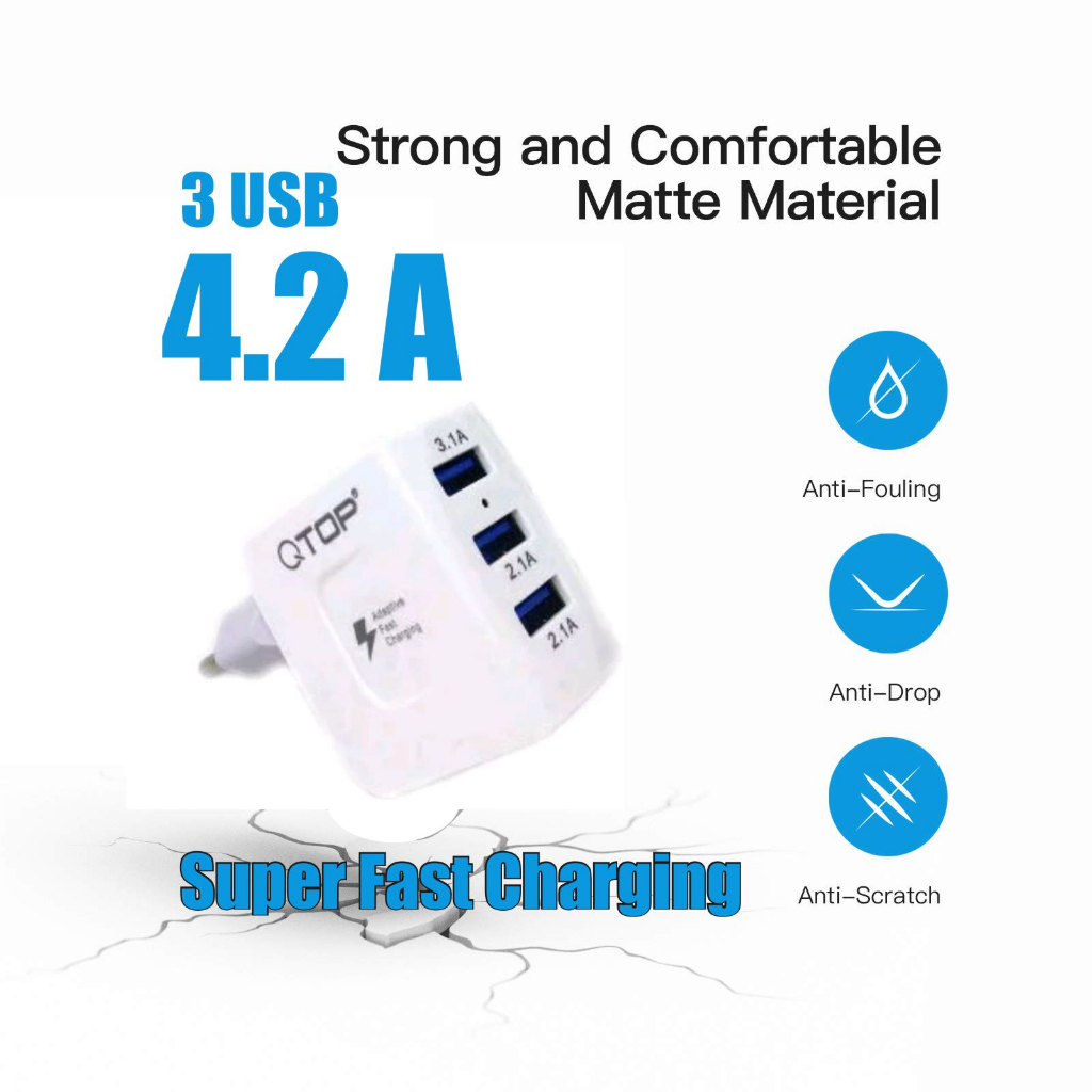 Cooltech 48W Quick Charge 3.0 USB Charger 3 Port Fast Charger QC3.0 Kepala Adaptor